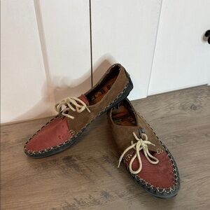 Hush Puppies | Red & Brown Boho Leather Moccasin Loafers - 7.5